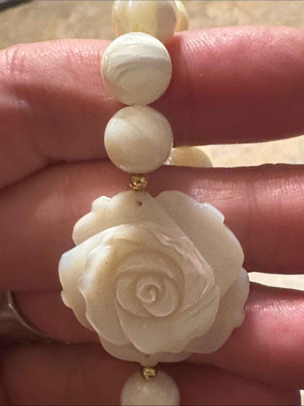 Vintage White Jade Rose Bracelet- Women Jewelry - Picture 4 of 10